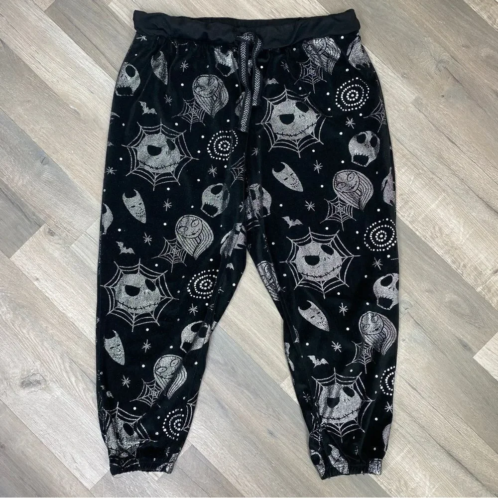 Disney Nightmare Before Christmas Velour Foil Sleep Joggers Black Silver XL - Picture 3 of 8